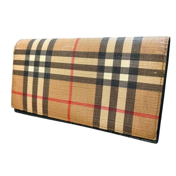 現行品 BURBERRY バーバリー ノバチェック メガチェック 長財布 二つ折り PVC レザー ブラウン ベージュ