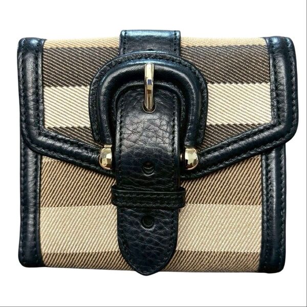 美品 現行品 BURBERRY バーバリー 財布 二つ折り ノバチェック ギガチェック Wホック ベルトモチーフ ホース ロゴ