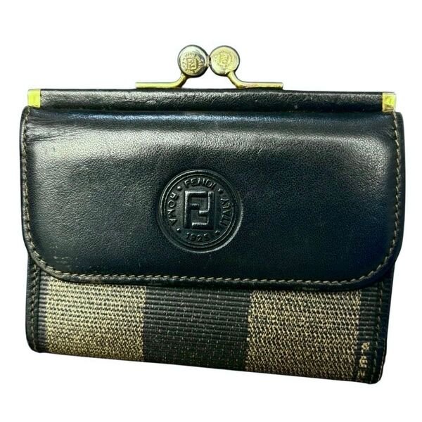 FENDI フェンディ ペカン柄 財布 三つ折り がま口 ミニウォレット ロゴ PVC レザー アンティーク ヴィンテージ