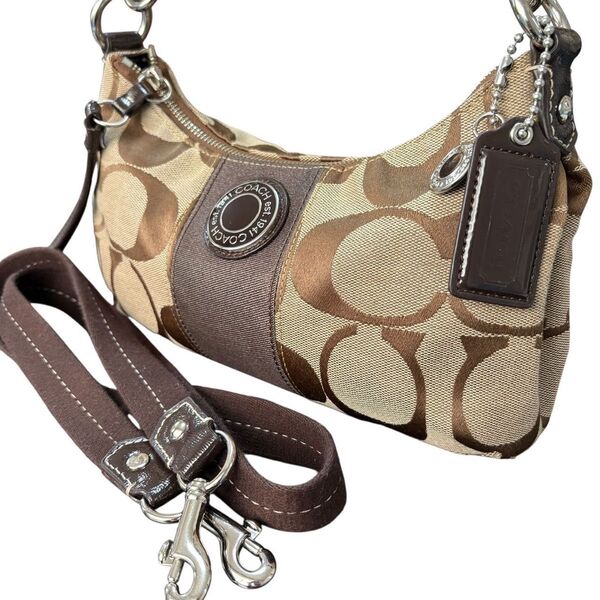 COACH コーチ 2way アクセサリーポーチ ショルダーバッグ ワンショルダーバッグ シグネチャー 肩掛け ブラウン 斜め掛け