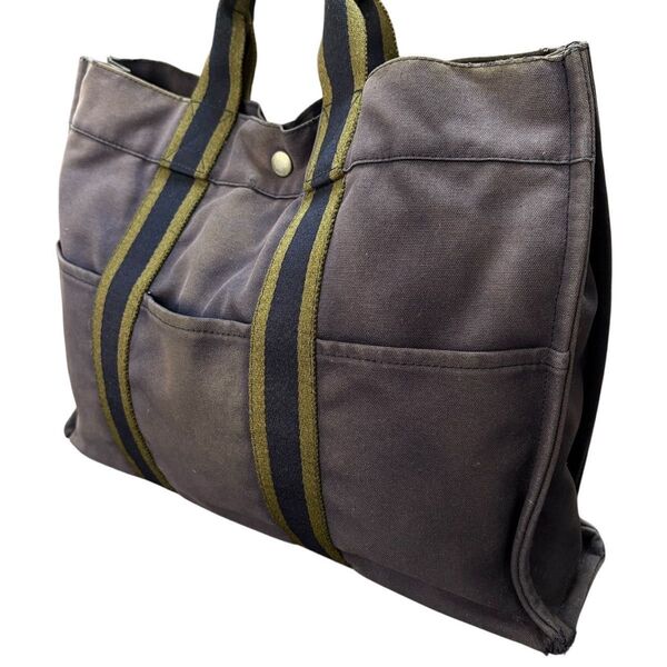 HERMES エルメス フールトゥMM キャンバス トートバッグ ハンドバッグ A4対応 ネイビー 紺