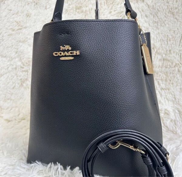 極美品 COACH コーチ ショルダーバッグ ハンドバッグ 2way モリー バケットバック ゴールド金具 レザー ブラック
