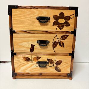 昭和レトロ 木製 焼き杉 ミニ箪笥 引き出し 3段 3杯 小物収納 小物入れ 小物入れ 小箪笥 木製 小引き出し 和家具