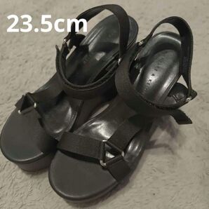 ブラック サンダル 厚底 レディースサンダル ウェッジソール ヒールサンダル 23,5cm