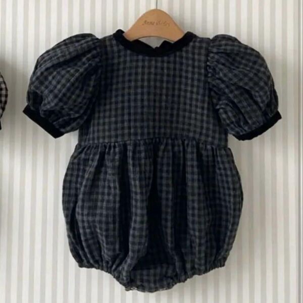 anneshirley ブラックチェック ロンパース 秋服 冬服 ベビー服