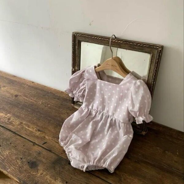anneshirley 夏服 ピンク ドット ベビー服 ロンパース 半袖