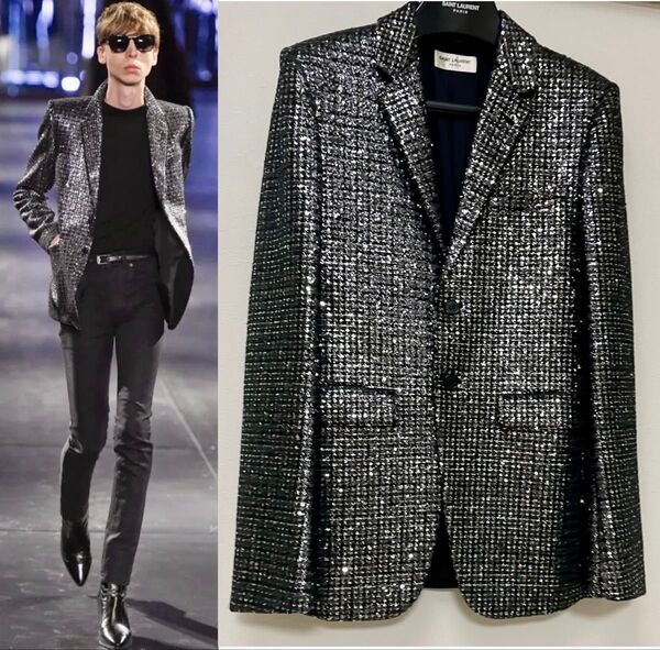 国内定価190万 サンローランパリ 15AW 総スパンコール テーラードジャケット 46 エディスリマン