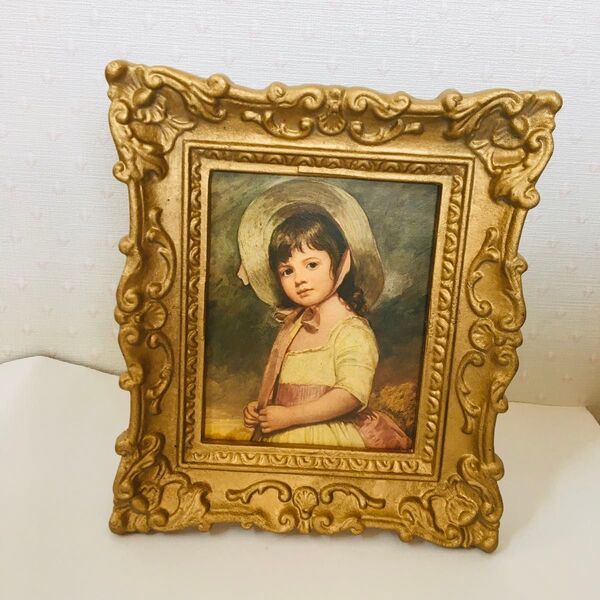 アンティーク 額縁 写真立て レトロ 金色 少女 肖像画 フォトフレーム 絵画 油絵