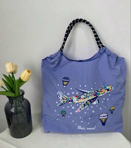 エコバッグ 大容量 刺繍 軽量 トートバッグ 飛行機 人気 可愛い おしゃれ 通学 通勤 まま 学生 軽い ナイロン