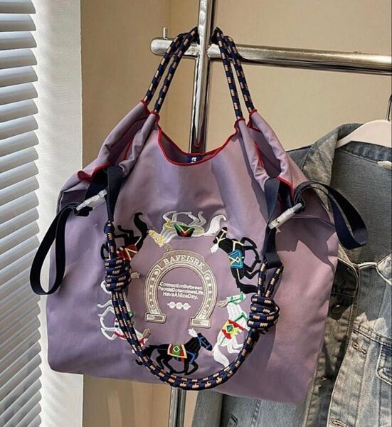 ショルダーバッグ ショルダーベルト付 2way トートバッグ エコバッグ 通学 通学 刺繍 大容量 可愛い 人気 おしゃれ