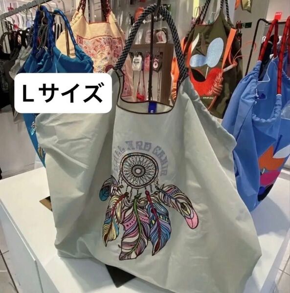 L 大容量 軽量 刺繍 エコバッグ 撥水 コンパクト収納 買い物バッグ トートバッグ 肩掛け 人気 大きめ おしゃれ シンプル