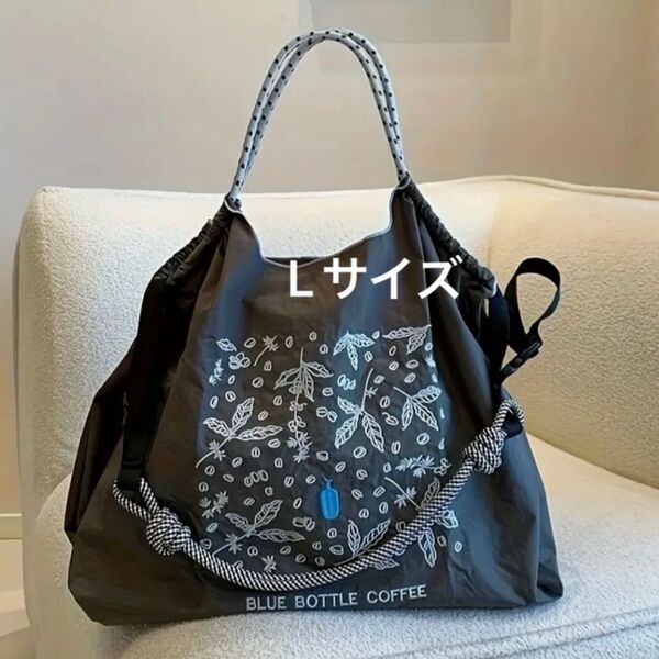 ショルダーベルトつき 2way 刺繍 エコバッグ トートバッグ 大容量 人気 可愛い おしゃれ L マザーズバッグ
