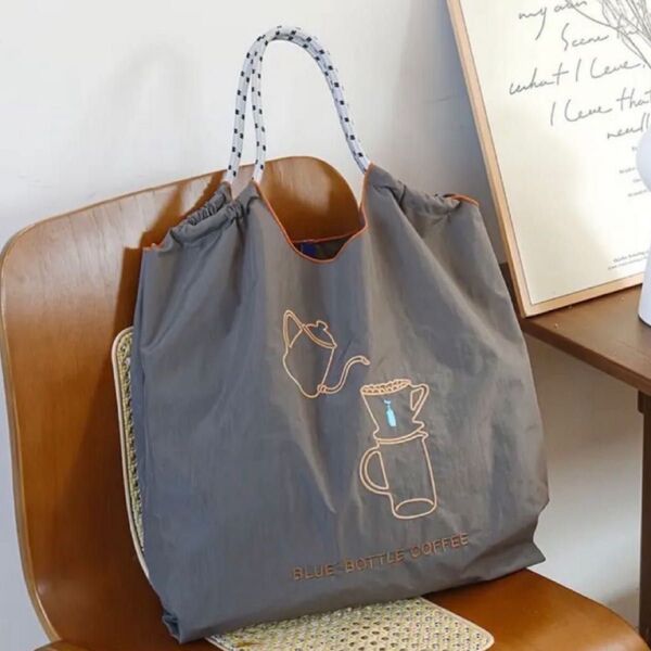 刺繍 エコバッグ トートバッグ ナイロン ハンドバッグ M 人気 可愛い 買い物バッグ 通学 通勤 おしゃれ 夏 撥水