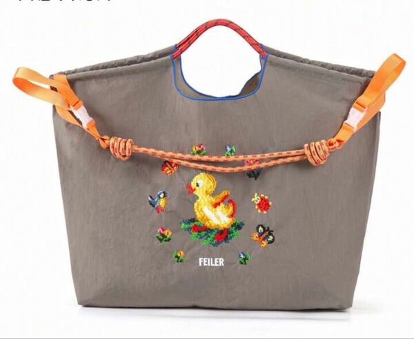 ショルダーベルト付 エコバッグ 刺繍 大容量 軽量 トートバッグ アヒル 花柄 人気 可愛い 夏 撥水 L