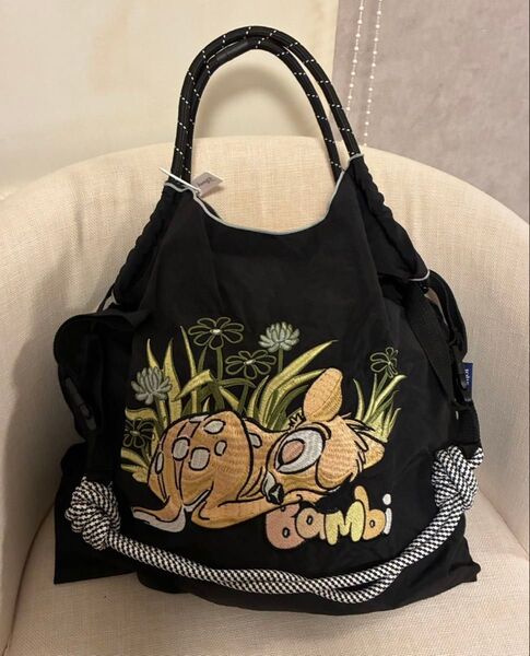 ショルダーベルトつき 2way 刺繍 人気 可愛い おしゃれ 大容量 バンビ 通学 通勤