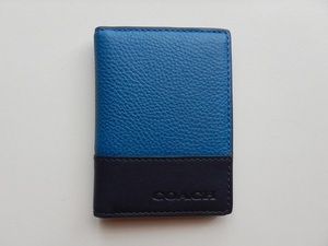 COACH Coach pass case ID card-case card-case Denim × dark navy leather leather two-tone ba squid ramen z new goods 