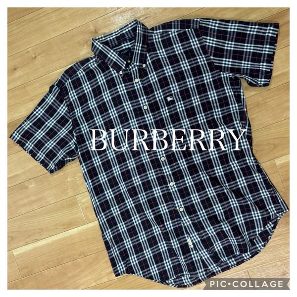 美品BURBERRY バーバリー ノバチェック 半袖ボタンダウンシャツ L