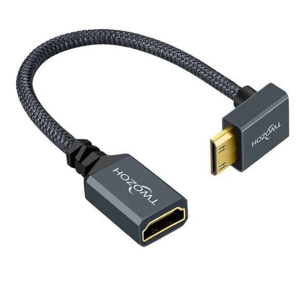 Twozoh アングル付きHDMIメス-ミニアダプターケーブル 0.2M HDMI(メス)-ミニ(オス)延長ケーブル