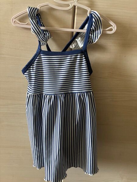 水着 女の子 紺色ストラップ柄 ワンピース 110cm