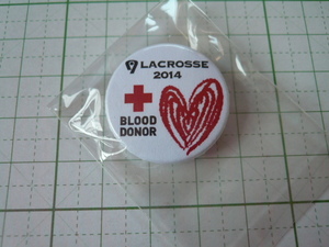 bo51● ラクロス LACROSSE 缶バッジ ハート BLOOD DONOR 未開封