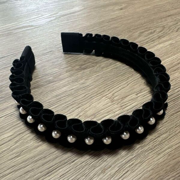 ☆lamer ラメール☆ベロア パールカチューシャ ブラック BK