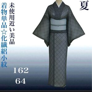 【未使用近い・美品】洗える絽小紋 着物単品 黒 縞模様 シルクタッチ 裄64