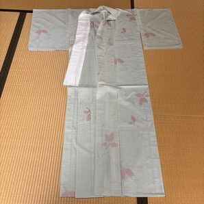 未使用 訪問着 青緑系 葉柄 上品デザイン 正絹風 着物 リメイクにも◎