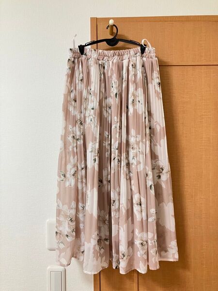 Lサイズ 水彩 花柄 ピンク ロングスカート マキシ丈 フラワー ホワイト グリーン