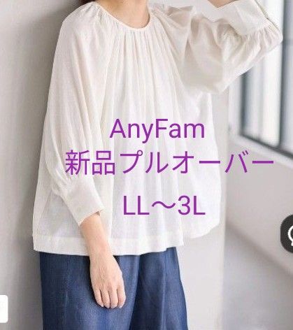 新品タグ付 長袖ブラウス ONWARD anyFam オフホワイト プルオーバー ブラウス チュニック カットソー 大きなサイズ