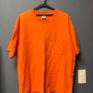 半袖 Tシャツ ポケットTシャツ クルーネック オレンジ