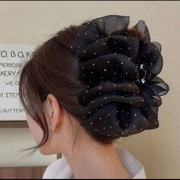 韓国 バンスクリップ ヘアクリップ 大きめ シフォン チュール 髪留め フリル ヘアアクセサリー おしゃれ キラキラ