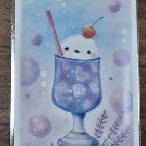 【200円値下げ!】手描きイラスト パステル画 しまえなが クリームソーダ シマエナガ メッセージカード3枚
