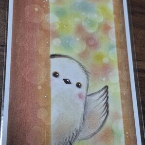 【200円値下げ!】手描きイラスト しまえながからのこんにちは。クローバーとてんとう虫。 パステル画 ポストカード