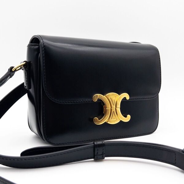 【極美品】CELINE ティーン トリオンフ ショルダーバッグ 黒 シャイニーカーフスキン