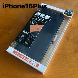 iPhone16Plus ソフトレザーケース 磁石付 耐衝撃 手帳型 手帳ケース カバー ネイビー (2)