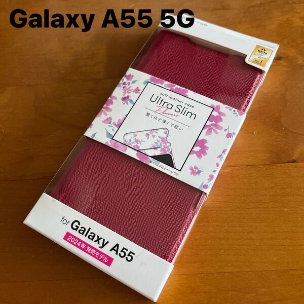 Galaxy A55 5G レザーケース 薄型 磁石付 SC-53E カバー 手帳型 手帳ケース デイープピンク