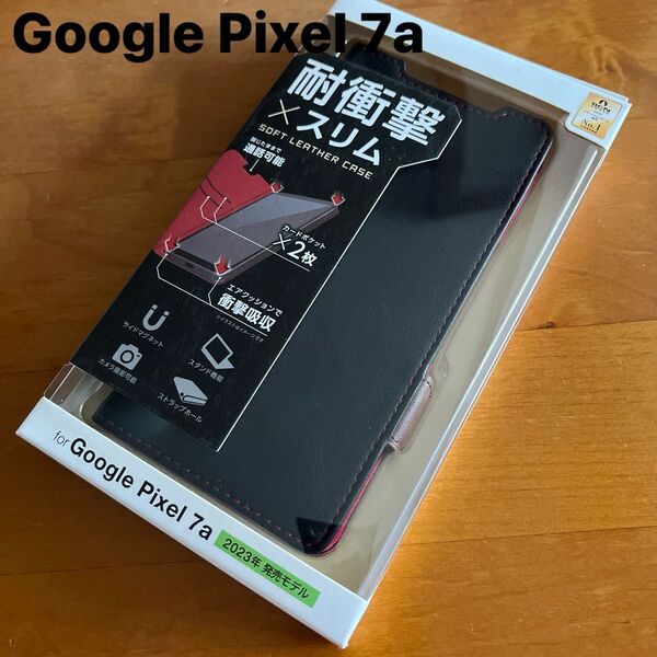 Google Pixel 7a ソフトレザーケース 磁石付 耐衝撃 グーグルピクセル ブラック 手帳型 手帳ケース カバー