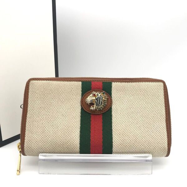 新品同様 グッチ財布 グッチシェリーライン グッチラジァ グッチキャンバスレザー ラウンドファスナー GUCCI
