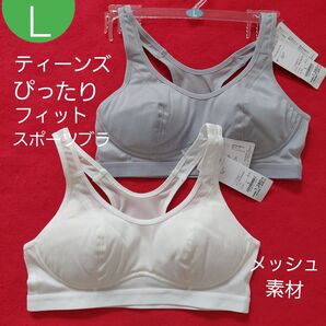 ティーンズ レディース ぴったりフィット スクールブラ スポーツブラ メッシュ素材 2枚セット L (165cm )