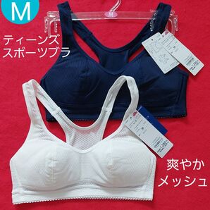 ティーンズ レディース ジュニア さわやかメッシュ スクールスポーツブラ 2枚組 M