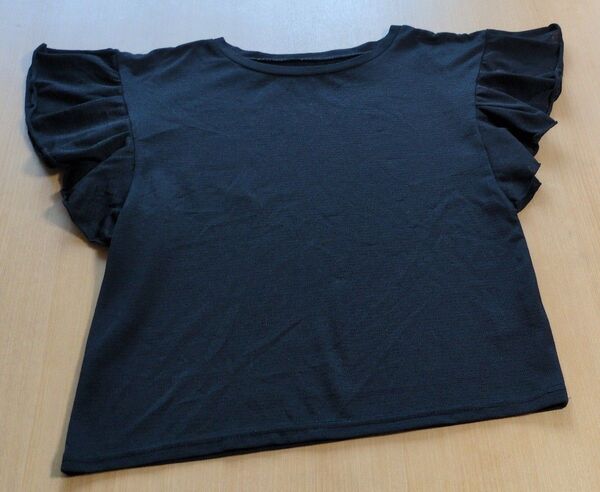 黒フリル袖トップス 半袖Tシャツ Мサイズ