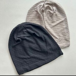 医療用帽子 男女兼用 2枚セット 薄手 ビーニー アイマスク ケア帽子 コットン素材 日焼け防止 グレー ブラック 037
