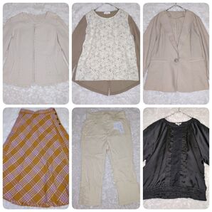 レディース服 まとめ売り オフィスカジュアル 6点 春夏 Mサイズ 通勤 仕事 社会人 ジャケット スカート パンツ ベージュ系