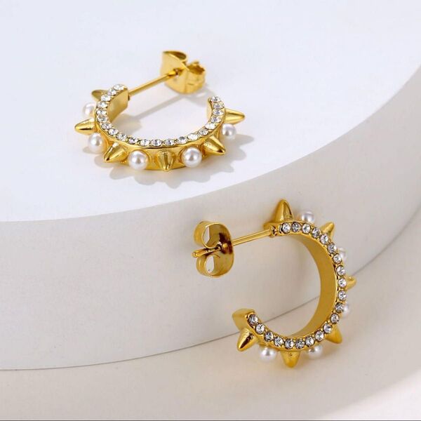【数量限定】2wayスパイクパールフープピアス パール 18KGP ゴールド アクセサリー