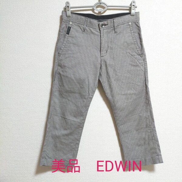 美品 EDWIN エドウィン K5512 503 KHAKI グレンチェック 7部丈 ストレッチパンツ スポーツ ゴルフ メンズS