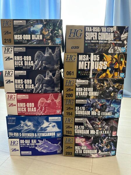 お得なZガンダム系のガンプラ12点セット。ガンプラ HG HGUC Zガンダム、百式、ガンダムMk-Ⅱ、ディジェ、メタス、ドダイ改