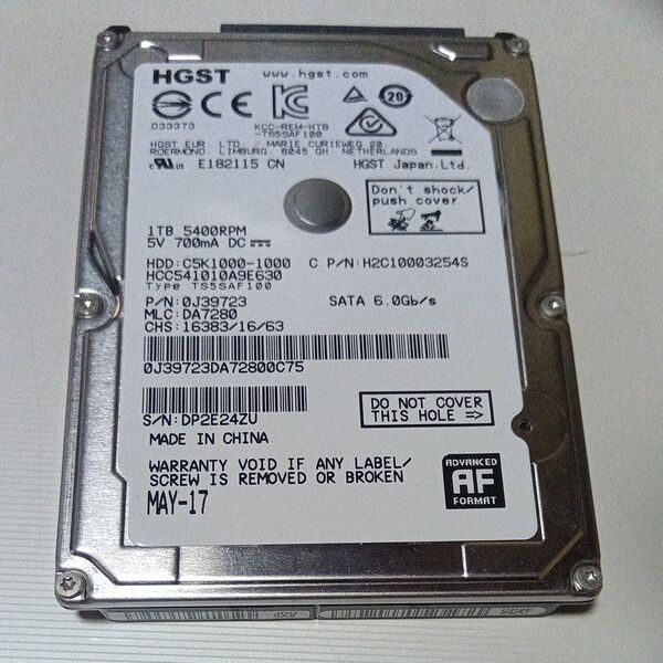 2.5インチハードディスク HGST 1TB HDD
