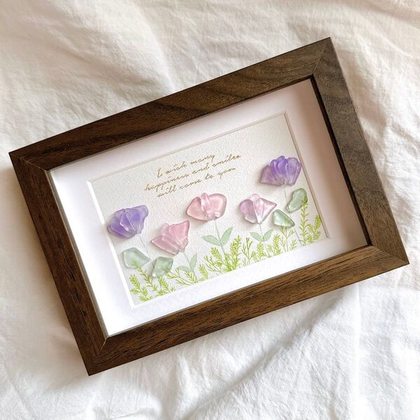 #119 シーグラスアート シーグラス お花畑 Flower お花 紫 ピンク ハンドメイド ガーデン