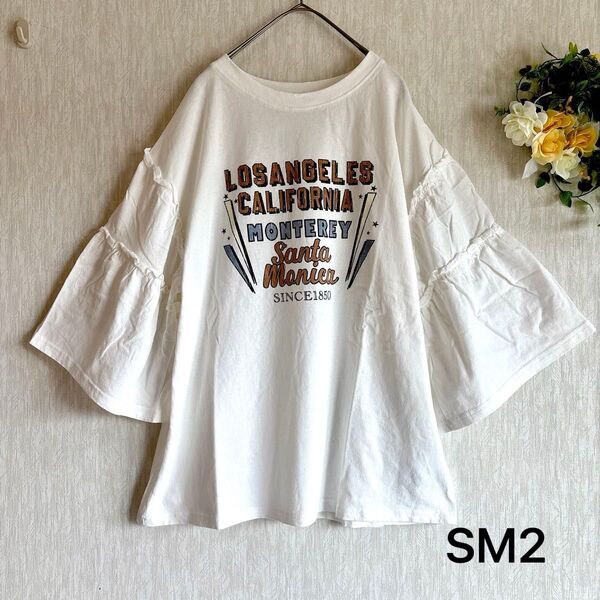 新品 ピグメント加工ギャザーティアードスリーブTシャツ オフ SM2