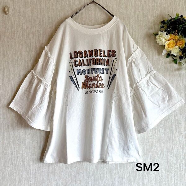 新品 ピグメント加工ギャザーティアードスリーブTシャツ オフ SM2